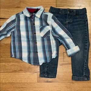 Truly Blue Plaid Button Down Kids Shirt and jeans